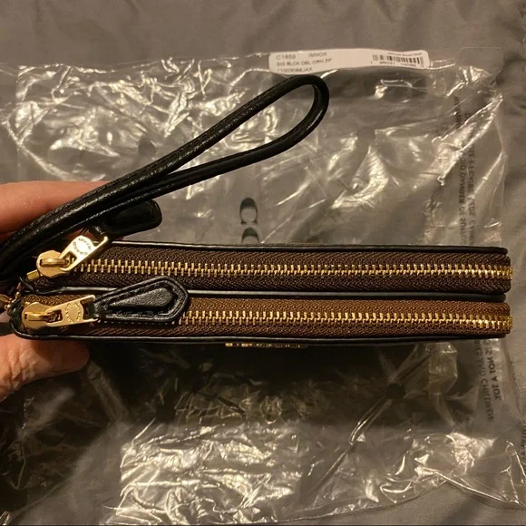 NWT Double Corner Zip Wristlet In Signature Canvas - Picture 7 of 8